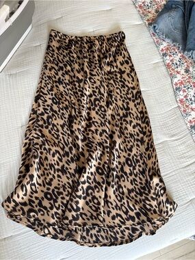 Sienna Sky Leopard Print Satin Midi Skirt - Tan & Black